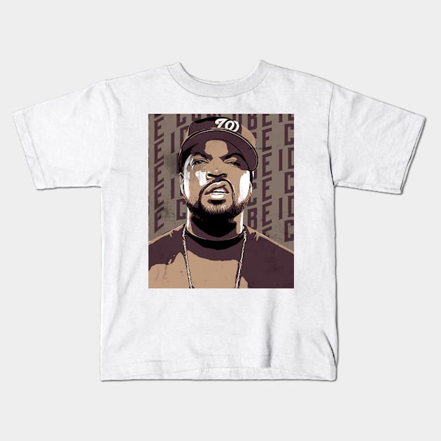 Ice cube rapper vintage, brown poster vector Kids T-Shirt by Degiab